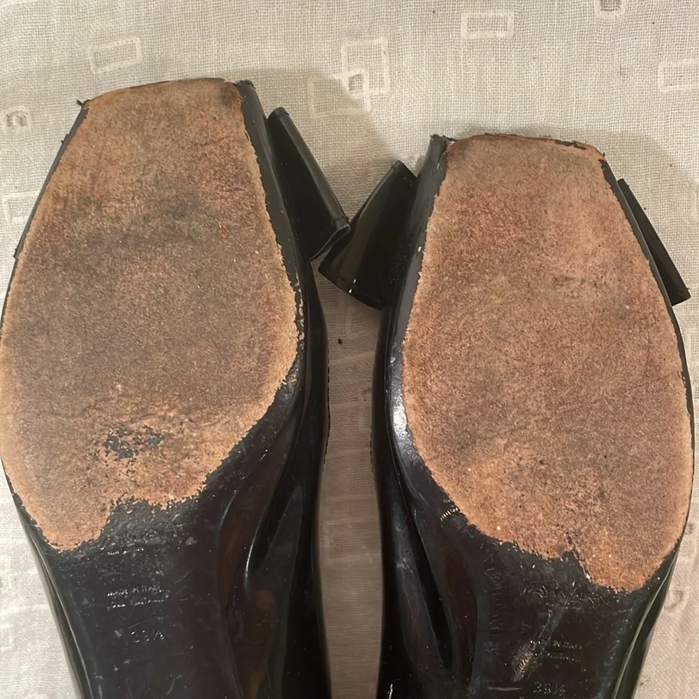 Yves Saint Laurent Black Flat Peep Toe Bow Flat Shoes - Picture 6 of 13